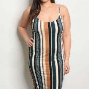 IVORY TEAL STRIPES PLUS SIZE DRESS 2-2-2